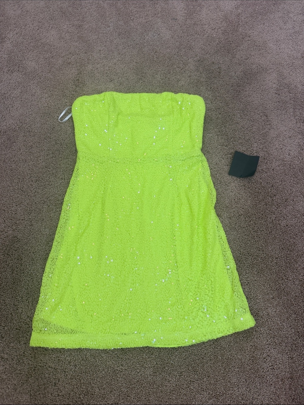 Lulu's Neon Lime Strapless Sequin Mini Dress